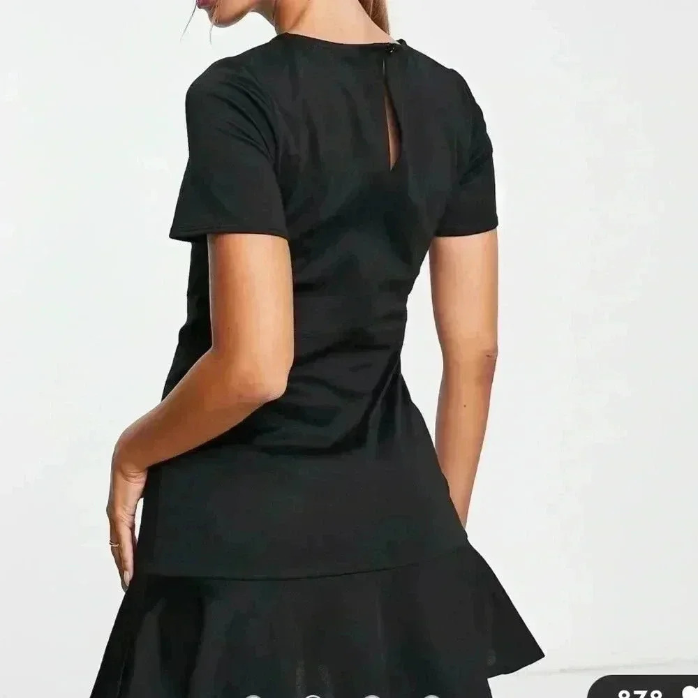 ASOS DESIGN short sleeve ponte mini dress with pep hem in black size 8 - Picture 4 of 6
